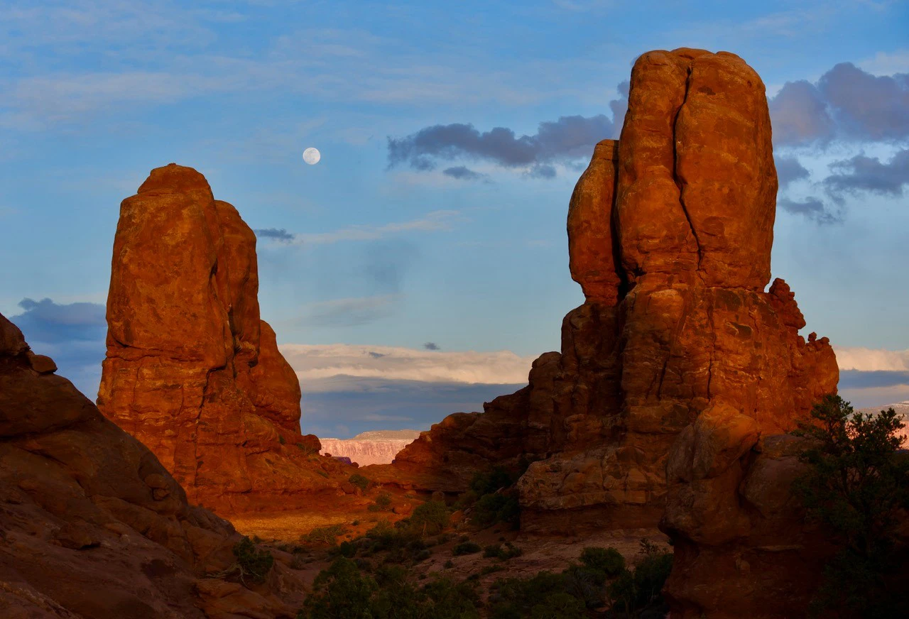 The Moon over Balanced Rock Trail - Arches National Park