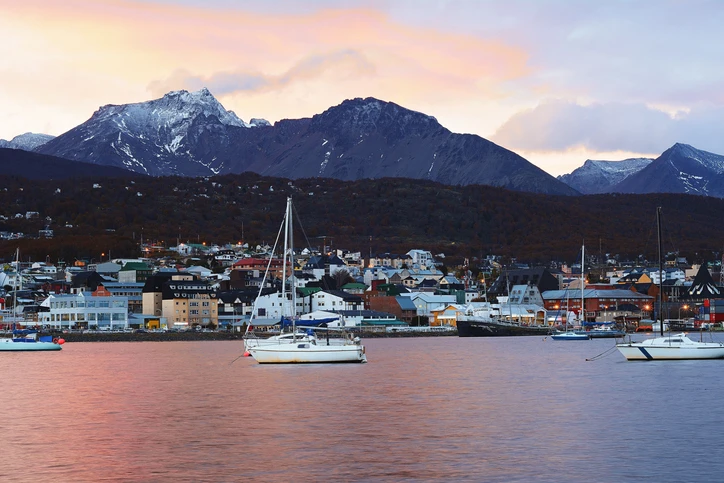 City of Ushuaia at the sunset