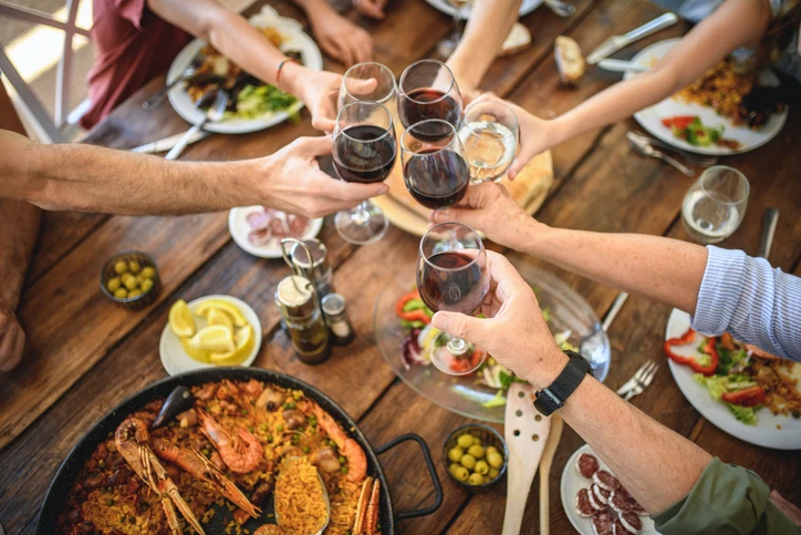 Spanish paella and wine