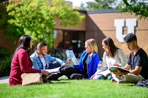 students outside ce building